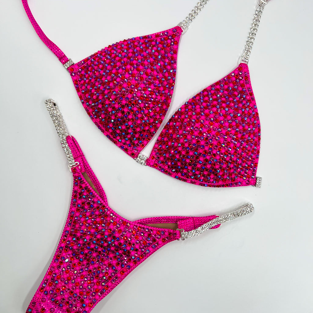 A Neon pink competition bikini made in NZ