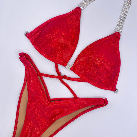 Red Crystal Npc Competition Bikini Made to Order Size & Cut Are Confirmed  After Order is Placed 1-week Delivery Option 